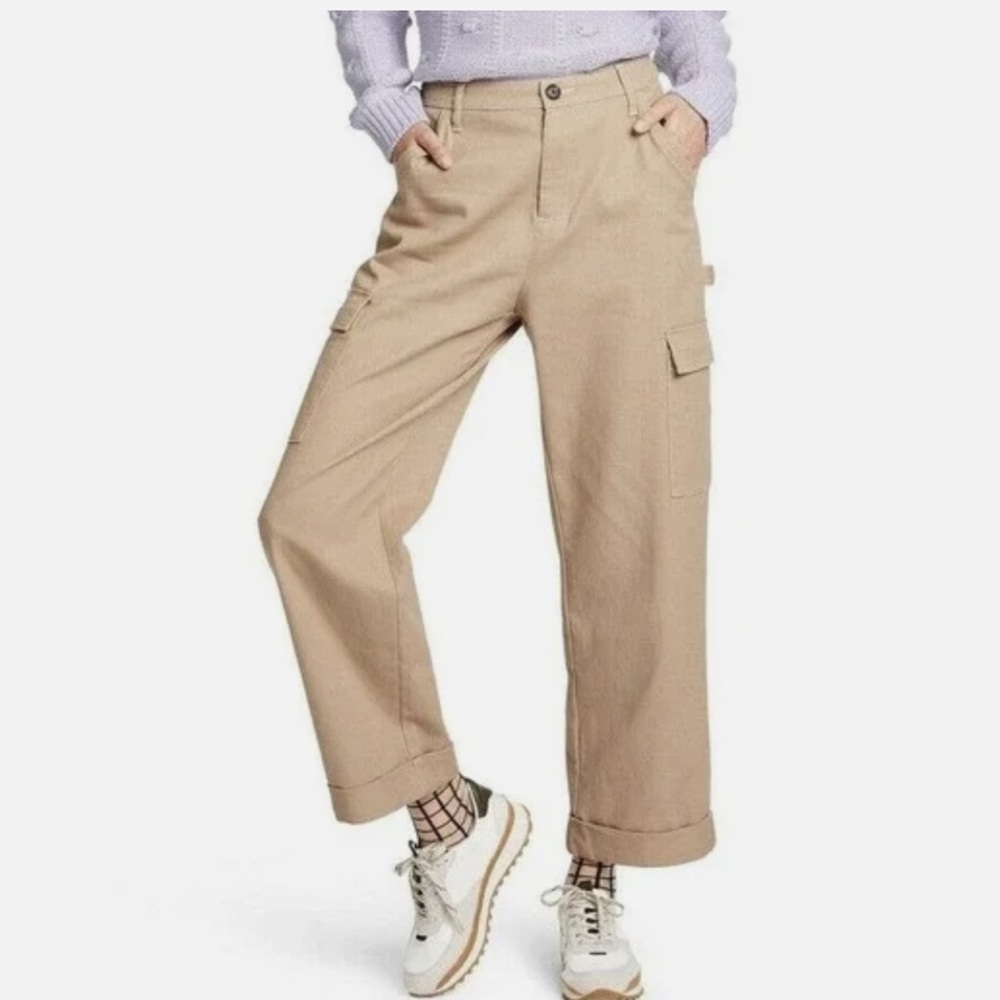Target Sandy Liang Women’s Tan Mid‎ Rise Straight Leg Cargo Khaki Pants 6